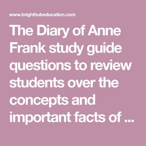 The Diary Of Anne Frank Study Guide Questions To Review Students Over