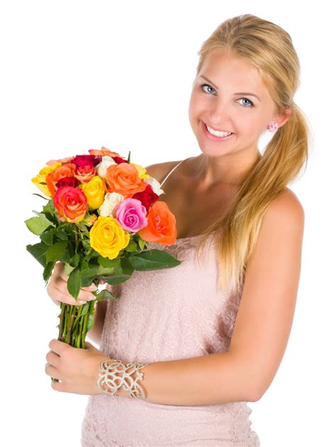Woman With A Bouquet Of Flowers Free Stock Photo Public Domain Pictures