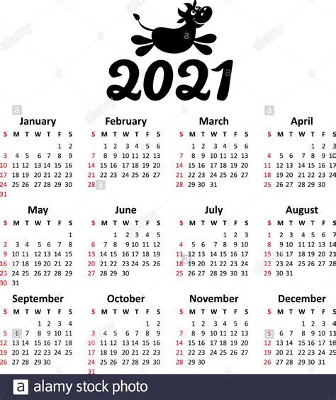 2021 Plantilla De Calendario La Semana Comienza El Domingo