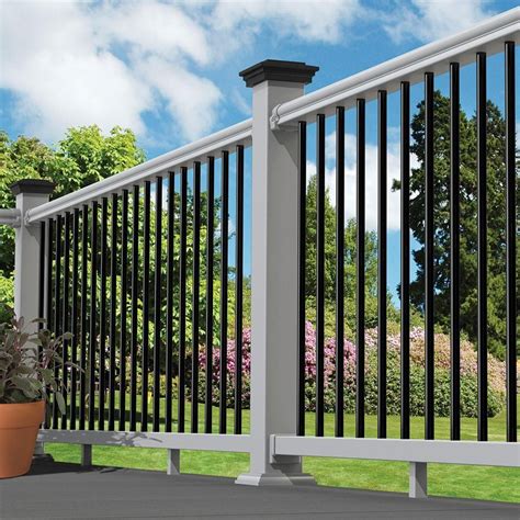 Please call the pros at fence supply inc. Veranda Traditional 8 ft. x 36 in. White PolyComposite Rail Kit with Black Metal Balusters ...