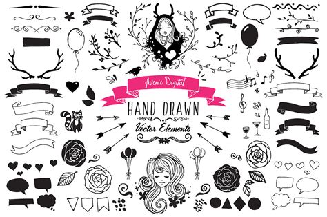 Hand Drawn Vector Elements   PNGs By AvenieDigital | TheHungryJPEG.com