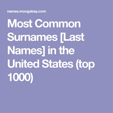 Most Common Surnames Last Names In The United States Top 1000