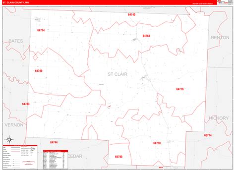 St Clair County Mo Zip Code Wall Map Red Line Style By Marketmaps