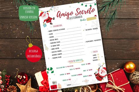 Spanish Version Instant Download Fun Secret Santa Questionnaire