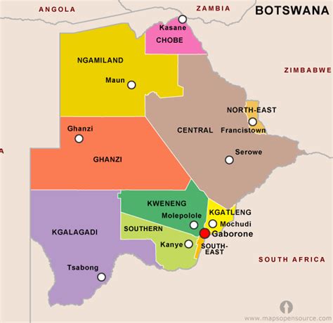 In addition to its core activities, bbs limited contributes towards improving the quality of life of communities both rural and urban in botswana through its corporate social investment (csi) program. Free Botswana Districts Map | Districts map of Botswana ...