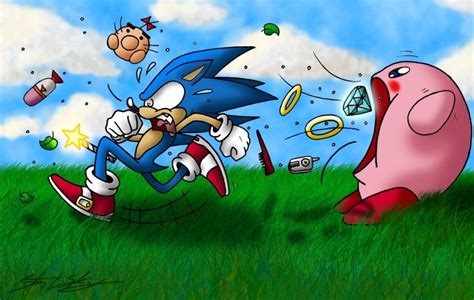 Kirby Fan Art Kirby And Sonic Sonic Kirby Sonic Funny