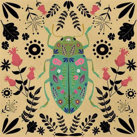 Folk Art Beetle Illustration By Sherry Hall Folk Art Flowers Modern