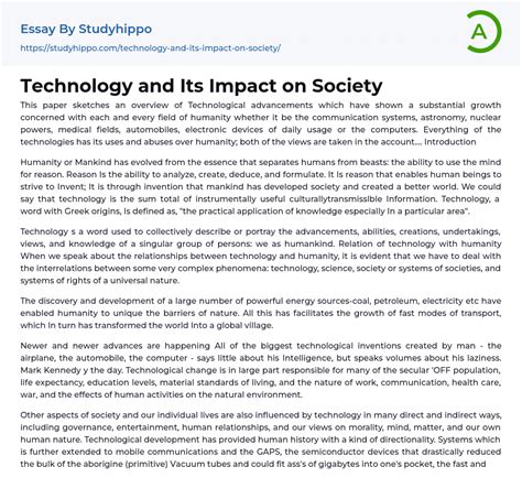 Technology And Its Impact On Society Essay Example