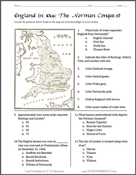 Norman Conquest Map Worksheet Free To Print Pdf File