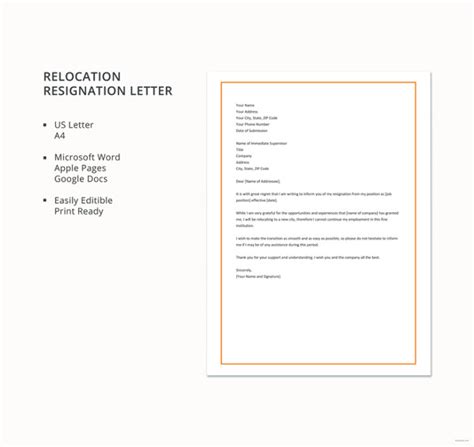 10 Free Relocation Resignation Letters In Pdf Word Apple Pages