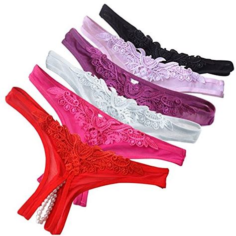 Buy 6 Pieces Womens Open Crotch Pearl Bead Thongs G