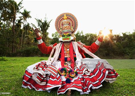 Kathakali Dancer Performing In Open Field Kerala Southern India High