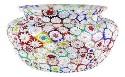 Fratelli Toso Murano Vintage Multi Color Millefiori Flower Mosaic Italian Art Glass Bowl Candy