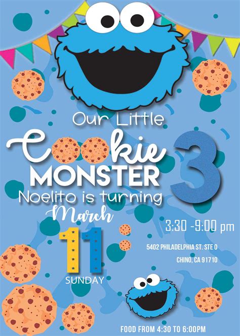 Cookie Monster Birthday Party Invitation 2 Lovely Invite