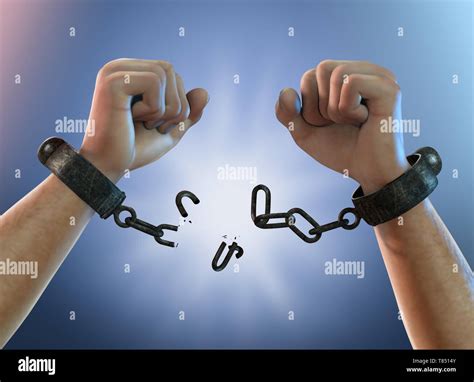 Breaking Free A Man Breaking Chains Shackles To Freedom 3d Render