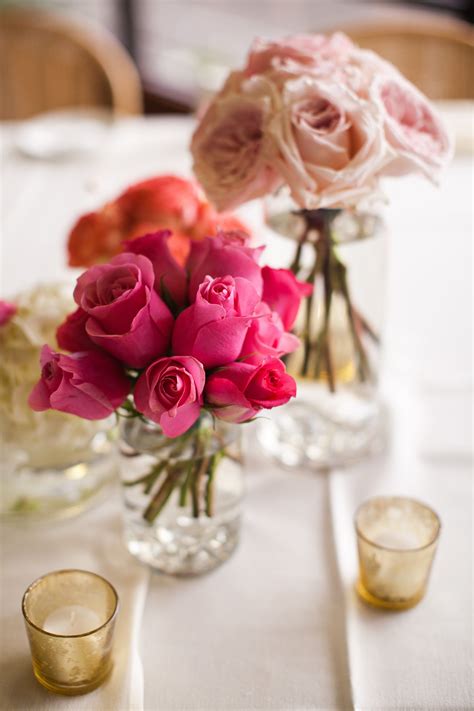 Simple Pink Rose Centerpieces