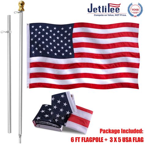 American Flag 3x5 Ft And 6ft Flag Pole Jetlifee Free Spinning Aluminum