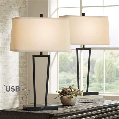 Cole Modern Minimalist Table Lamps 27 Tall Set Of 2 With Usb Charging