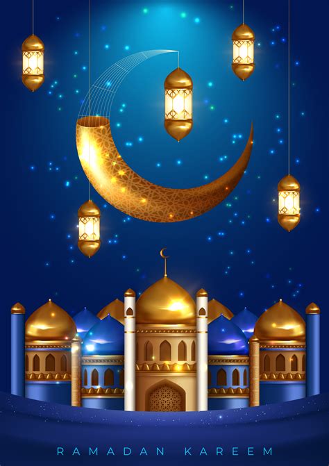 Ramadan Mosque Design with Mosque and Lantern on Blue 999459 Vector Art ...