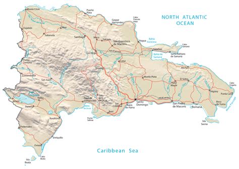 Large Detailed Physical And Road Map Of Dominican Republic Dominican