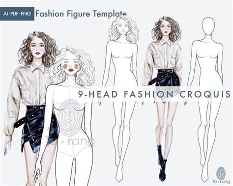 Female Fashion Figure Template Catwalk Model 9 Head Fashion Etsy