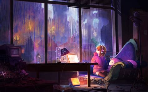 Wallpaper Anime Girl Notebook Window Room 1920x1440 Hd Picture Image