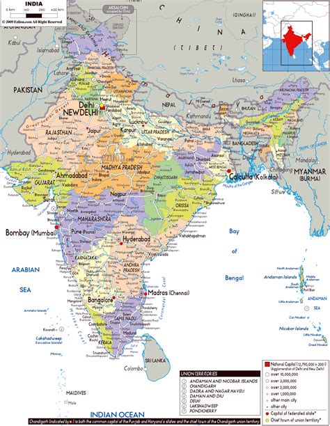 Large Political And Administrative Map Of India With Roads Cities And