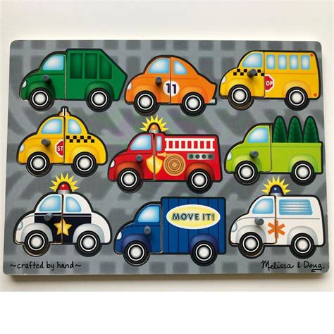 Melissa And Doug Vehicles Wooden Peg Puzzle Hobbies And Toys Toys And Games