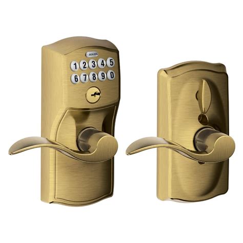 Schlage Camelot Antique Brass Accent Keypad Lever Fe595