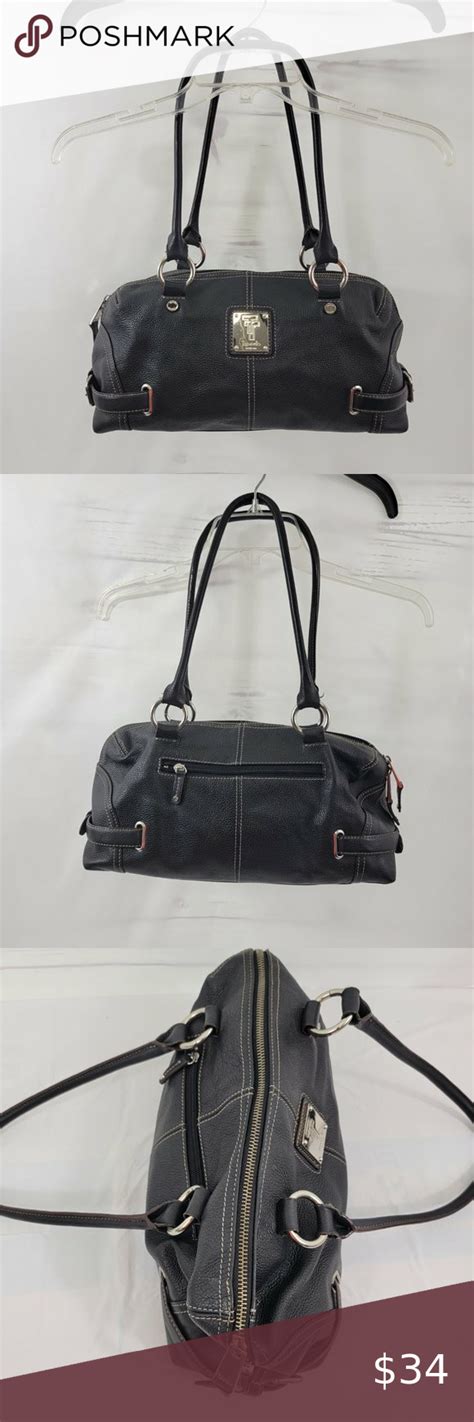 Tignanello Black Pebble Leather Satchel Handbag Purse Leather Satchel