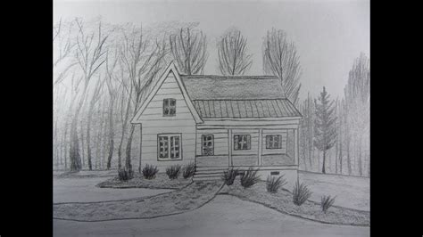 How To Draw A Farmhouse With Landscape Youtube