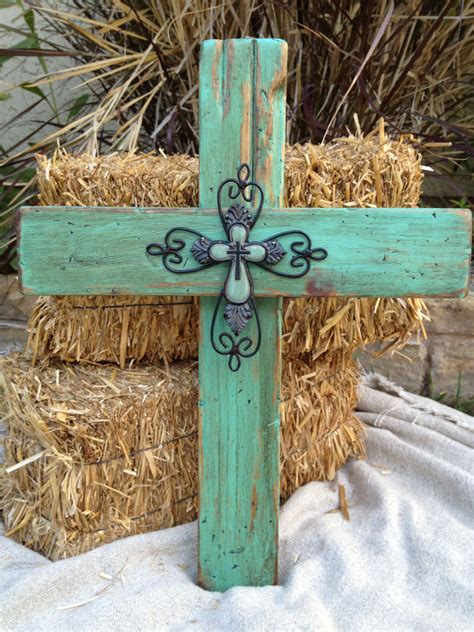 Repurposed Wood Cross Rustic Turquoise Wood Crosses Crafts Wooden