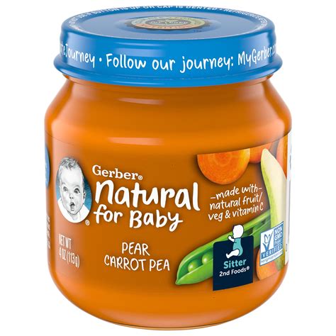 Gerber Natural Stage 2 Baby Food Pear Carrot Pea 4 Oz Jar 10 Pack