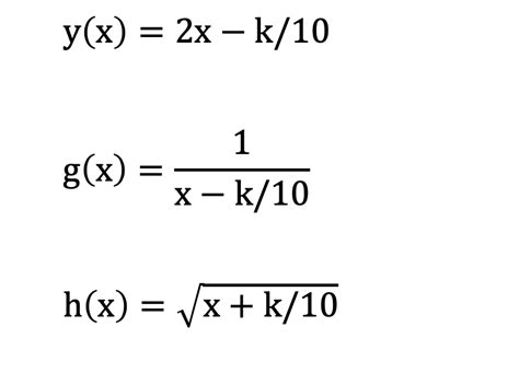 solved y x 2x−k 10 g x x−k 101 h x x k 10