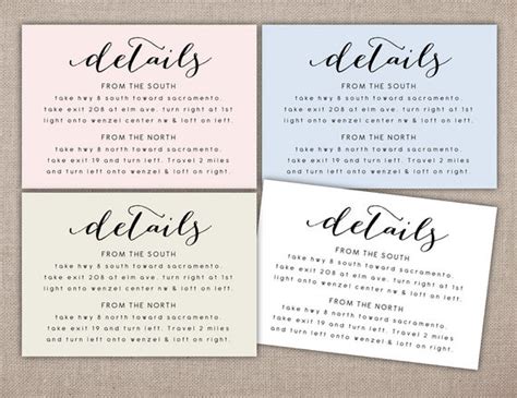 From classic to casual, traditional to modern, add your custom details in beautiful fonts and colors. DETAILS Printable Card Wedding Information Printables
