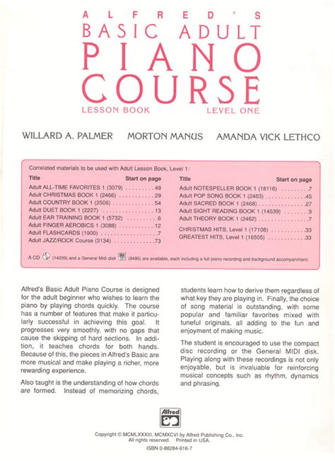 Alfred S Basic Adult Piano Course Lesson Book Contents Introduction To Playing 21 Tied Notes