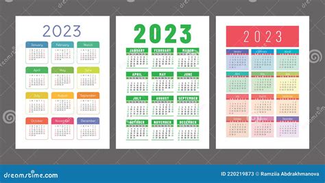 Pocket Calendar 2023 Portrait Orientation English Colorful Vector Set