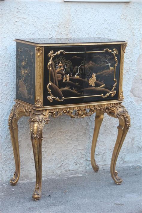 Cabinet Rococo Black And Gold Italian Mid Century Modern Chinese