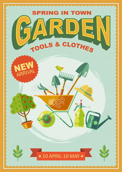 Vintage colored gardening emblems set vector. Garden Retro Poster stock vector. Illustration of gardener ...