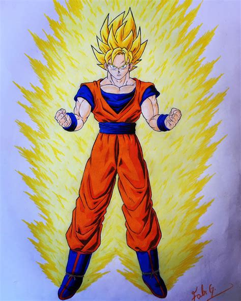 Goku Dragon Ball Dibujo En Papel Pintado Con Lápices Giotto Dibujo