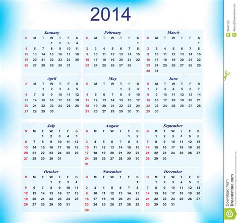 New Year 2014 Calendar For All Months Stock Photography