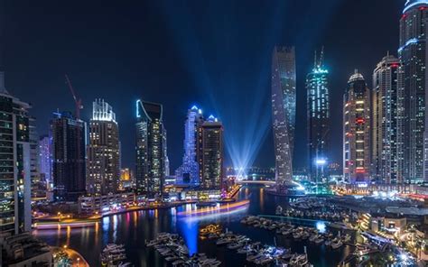 Vereinigte Arabische Emirate Dubai Nacht Wolkenkratzer Lichter