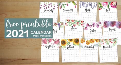 2021 calendar printable free, horizontal, hd, turquoise blue. Free Printable Calendar 2021 - Floral | Paper Trail Design