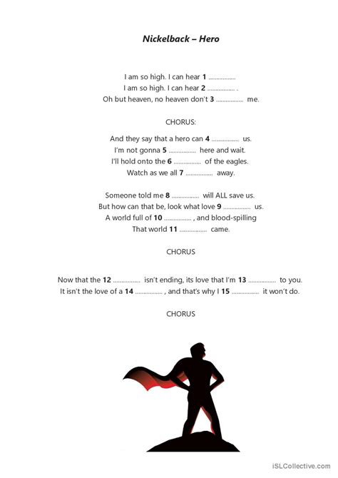 Song Hero By Nickelback Fill In English ESL Worksheets Pdf Doc