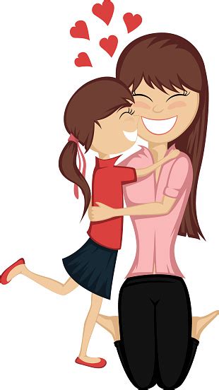 Cartoon Picture Of Mother Hugging Daughter Stock Illustration