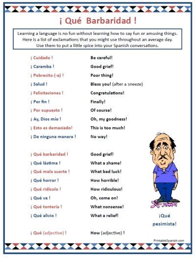 free printable spanish worksheet poster handout ...