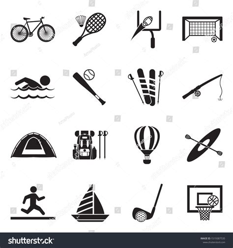 Outdoor Activities Icons Black Flat Design Stock Vector Royalty Free