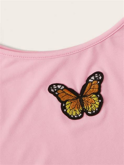 Butterfly Embroidery Crop Cami Top Romwe