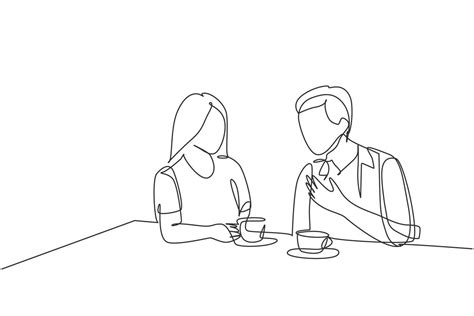 Single Continuous Line Drawing Of Young Happy Male And Female Couple