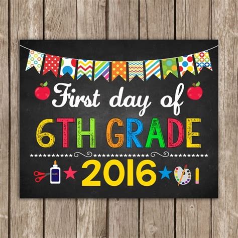 First Day Of 6th Grade Sign 8x10 Instant By Thelovelydesigns
